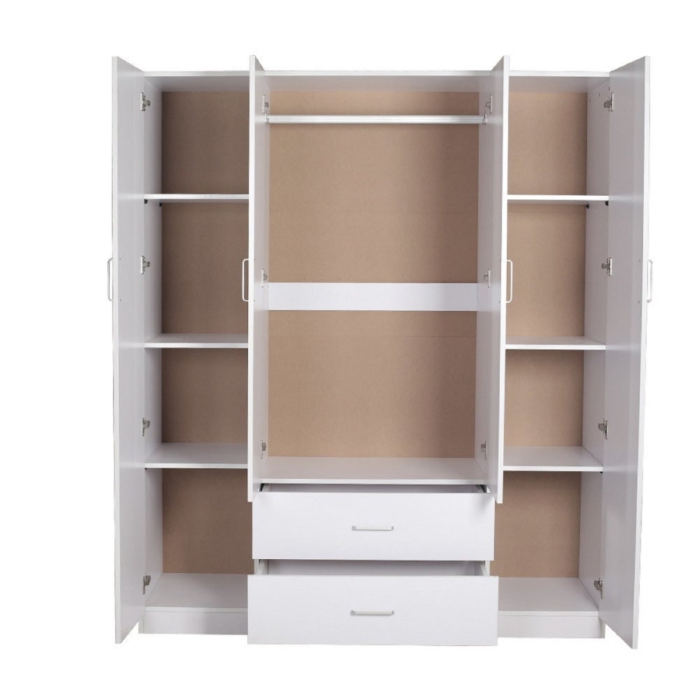 Modern 4 - Door 2 - Drawers Wardrobe Closet Clothes Storage Cabinet With Mirror - White Fast shipping On sale