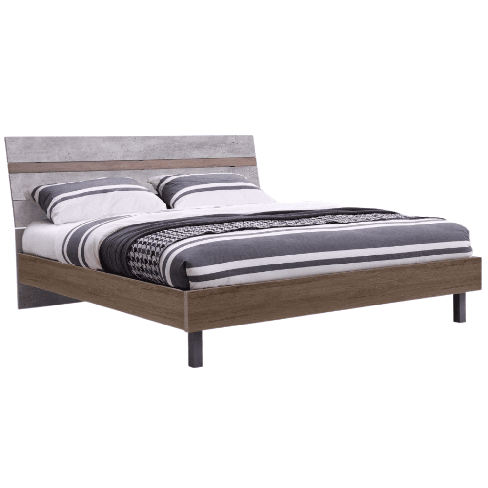 Modern Industrial Bed Frame Double Size - Dark Oak / Cement Grey Fast shipping On sale