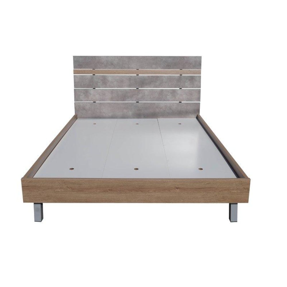 Modern Industrial Bed Frame Double Size - Dark Oak / Cement Grey Fast shipping On sale