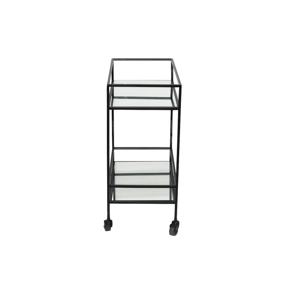 Jaisalmer Mirror Iron Bar Cart Kitchen Trolley Table - Black Fast shipping On sale