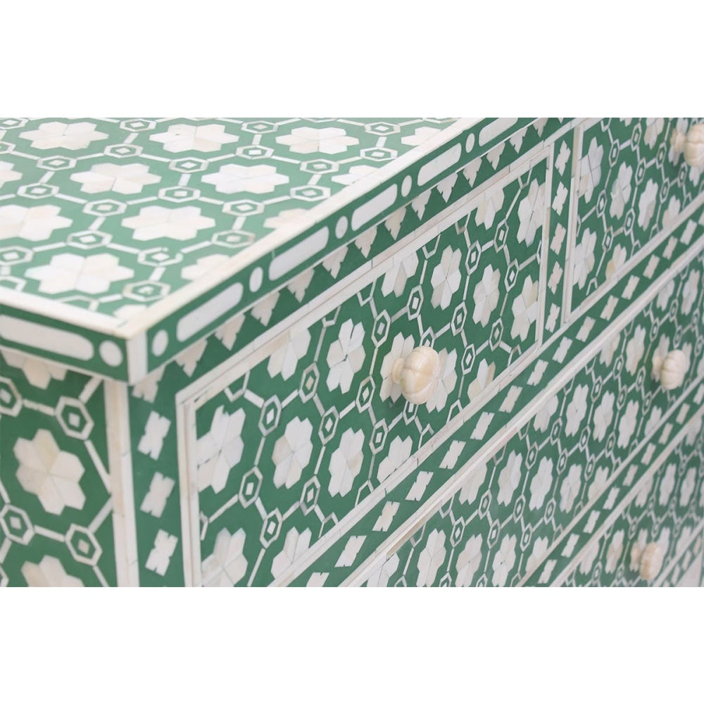 Jasmine Bone Inlay Chest of 4-Drawers Lowboy Storage Cabinet Green Forest Of Drawers Fast shipping On sale