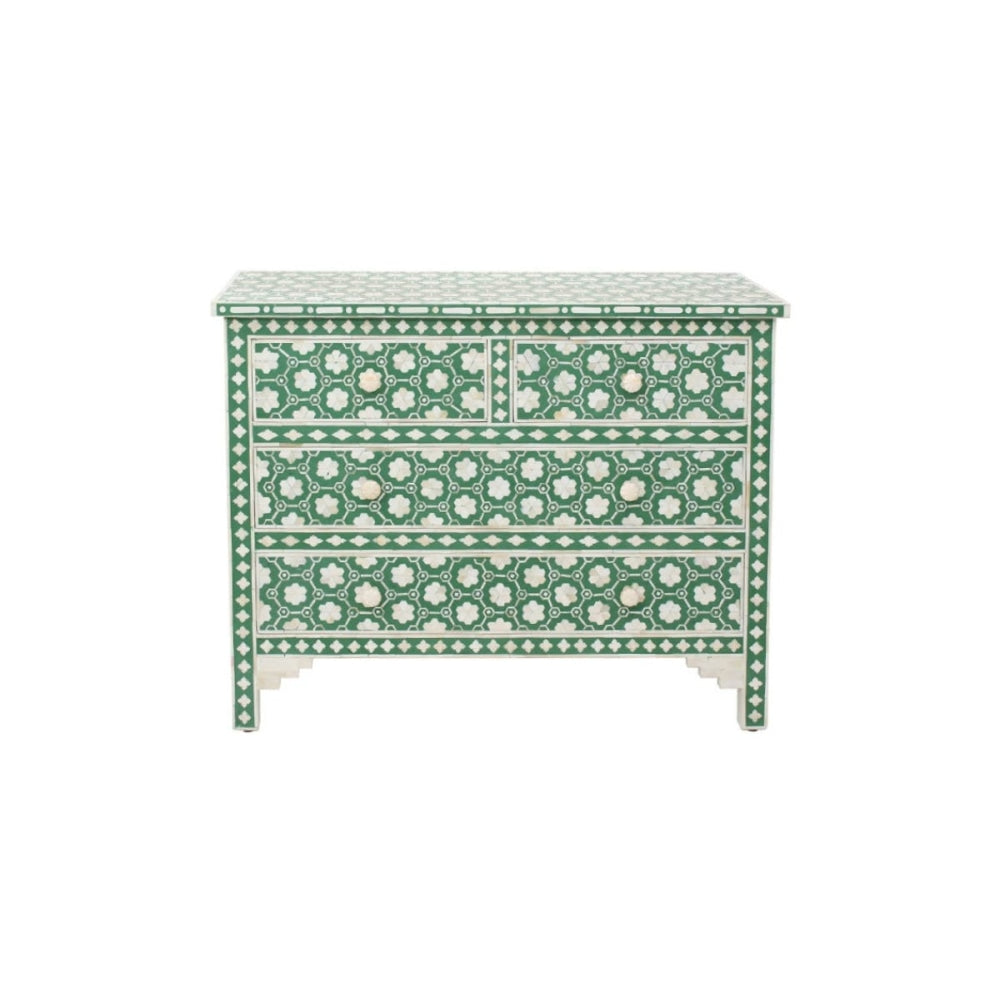 Jasmine Bone Inlay Chest of 4-Drawers Lowboy Storage Cabinet Green Forest Of Drawers Fast shipping On sale