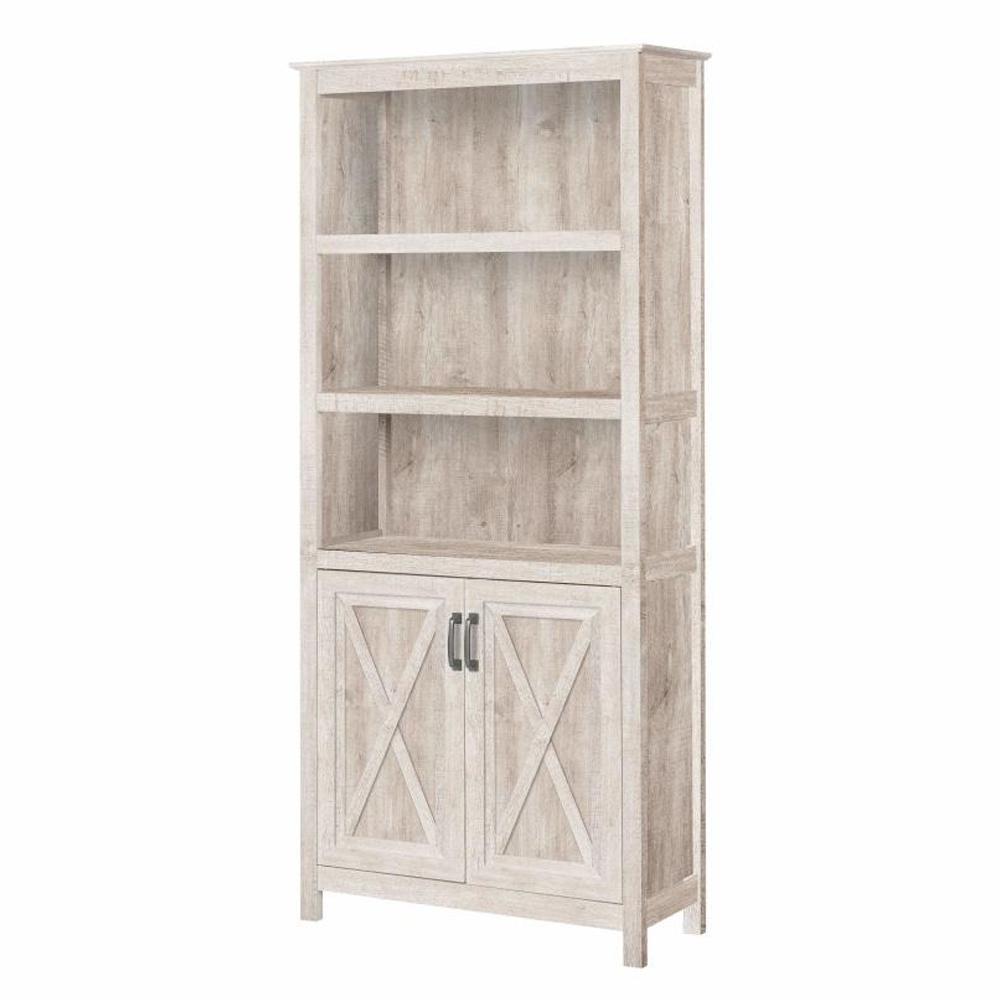 Joanna 5-Tier Bookcase Display Shelf Storage Cabinet W/ Doors - Washed Grey Fast shipping On sale