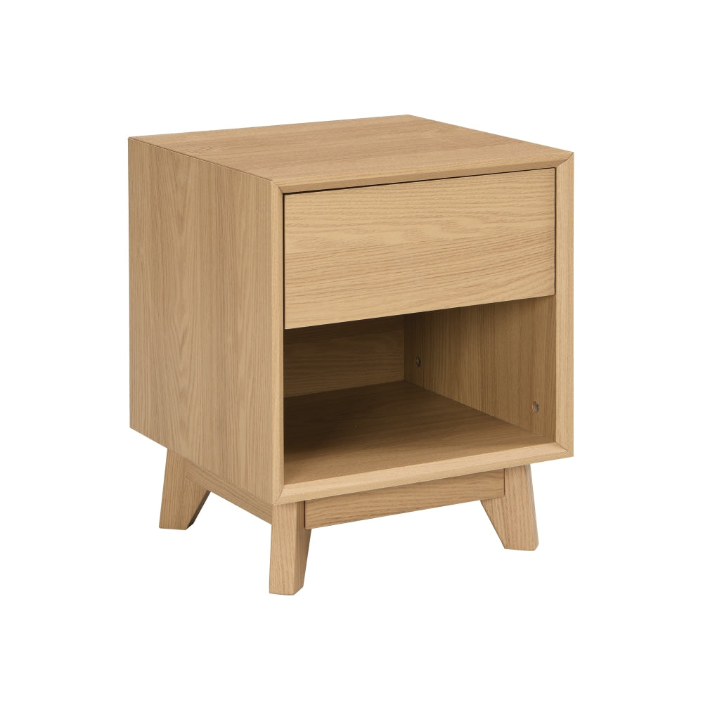 Jos Scandinavian Nightstand Bedside Table Open Shelf W/ 1-Drawer - Oak Fast shipping On sale