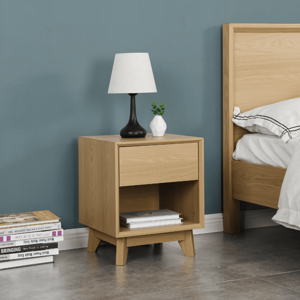 Jos Scandinavian Nightstand Bedside Table Open Shelf W/ 1-Drawer - Oak Fast shipping On sale