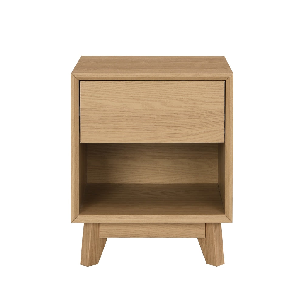 Jos Scandinavian Nightstand Bedside Table Open Shelf W/ 1-Drawer - Oak Fast shipping On sale