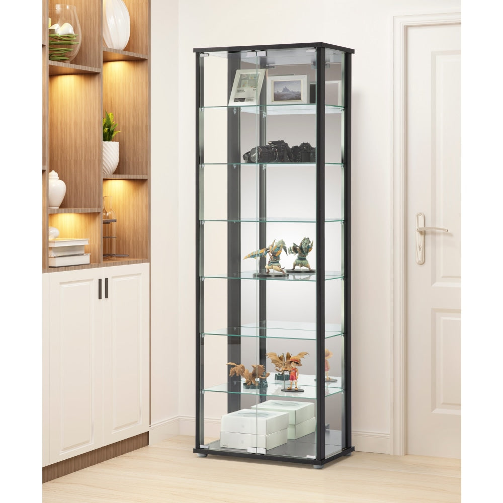 Jude Large 7-Tier Glass Display Shelf Storage Cabinet W/ 2-Doors - Black Bookcase Fast shipping On sale