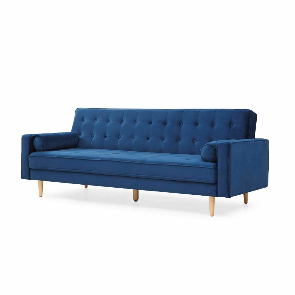 Modern Designer Scandinavian Velvet Fabric 3 - Seater Sofa Bed - Blue Fast shipping On sale