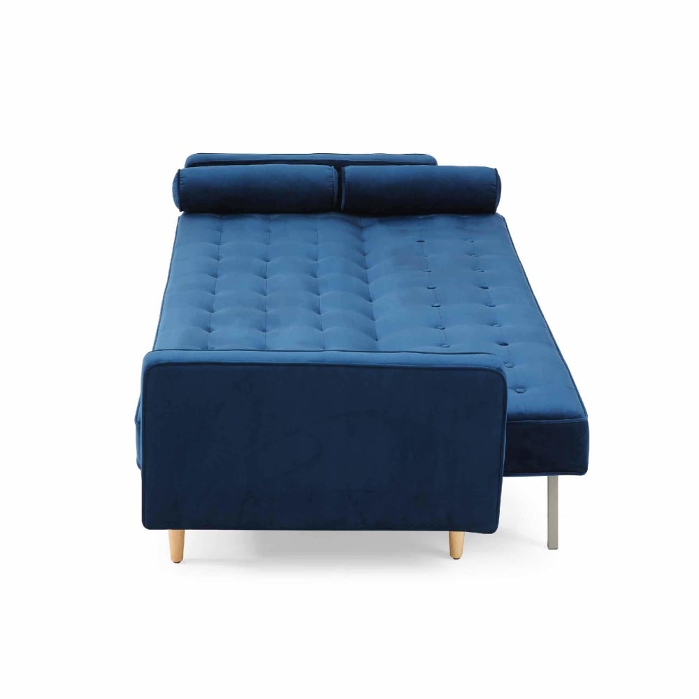 Modern Designer Scandinavian Velvet Fabric 3 - Seater Sofa Bed - Blue Fast shipping On sale