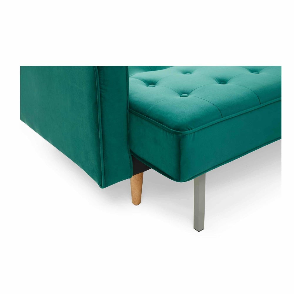 Modern Designer Scandinavian Velvet Fabric 3 - Seater Sofa Bed - Green Fast shipping On sale