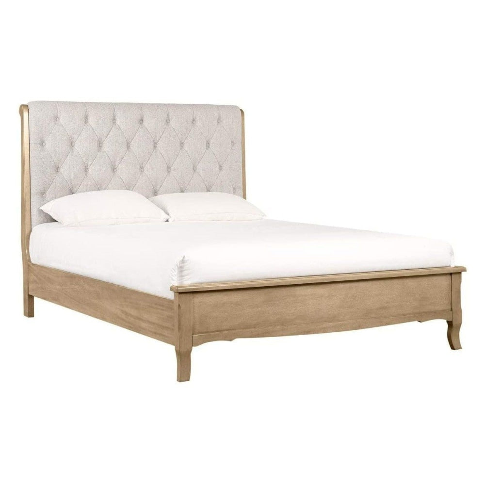 Kale French Provincial Solid Wooden Bed Frame King Size - Beige & Natural Fast shipping On sale