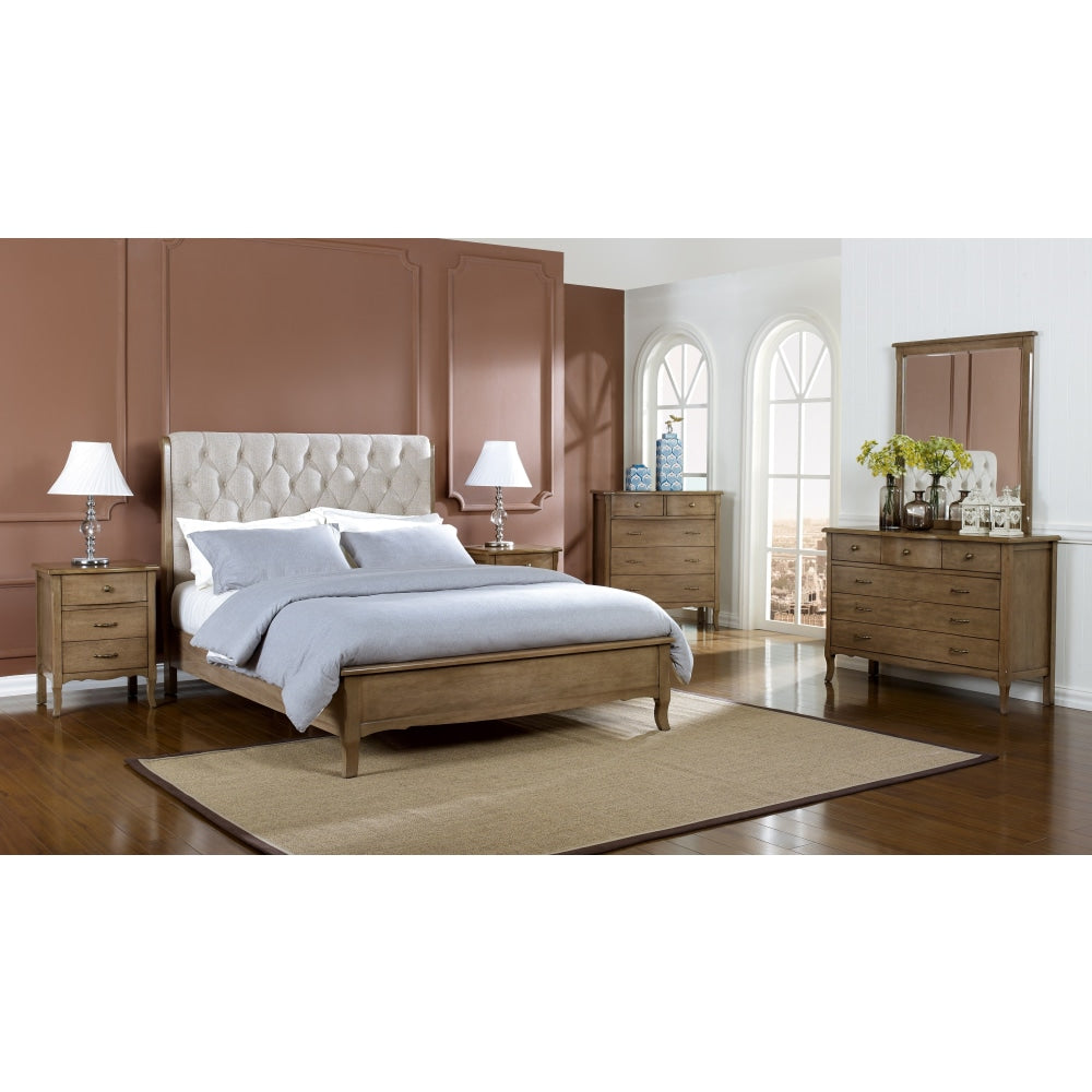 Kale French Provincial Solid Wooden Bed Frame King Size - Beige & Natural Fast shipping On sale