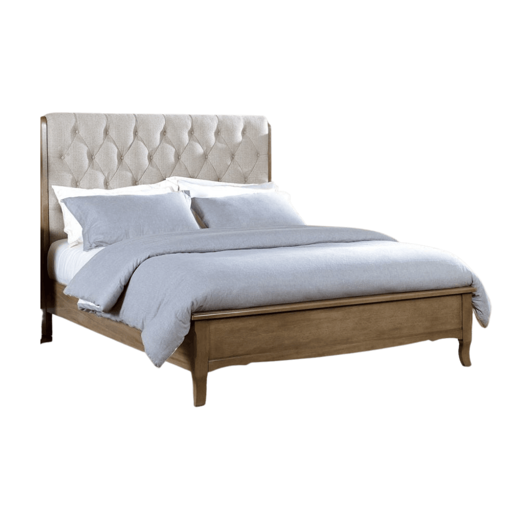 Kale French Provincial Solid Wooden Bed Frame Queen Size - Beige & Natural Fast shipping On sale