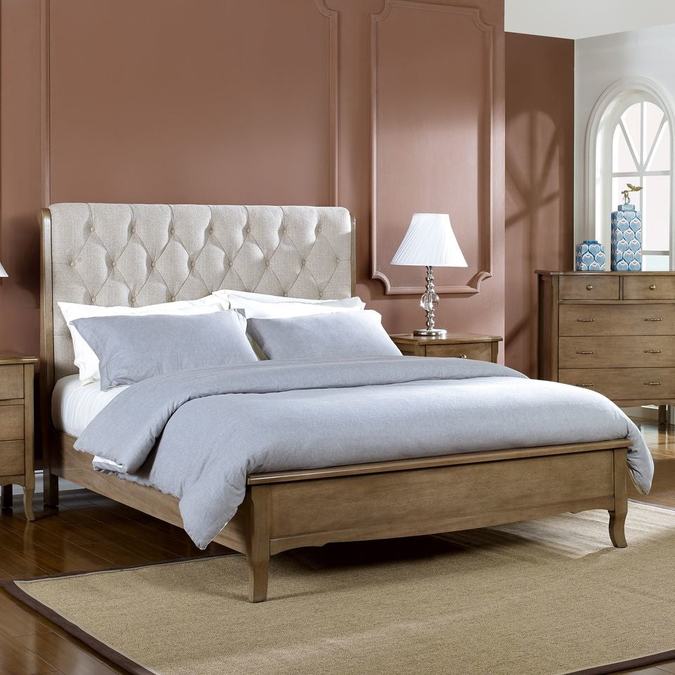 Kale French Provincial Solid Wooden Bed Frame Queen Size - Beige & Natural Fast shipping On sale