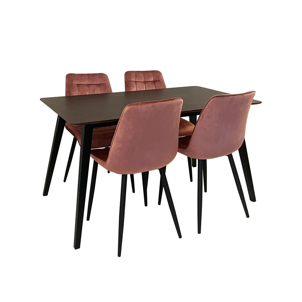 Kanaka 5Pcs Dining Set Table 140cm in Walnut W/ 4 Lumy Velvet Chairs Pink Fast shipping On sale