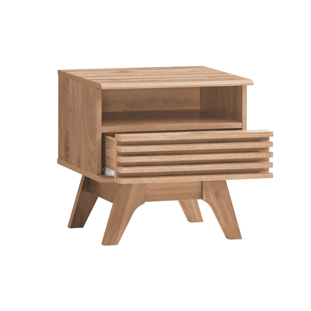 Karyn Wooden Open Shelf Nightstand Side Bedside Table W/ 1-Drawer - Oak Fast shipping On sale