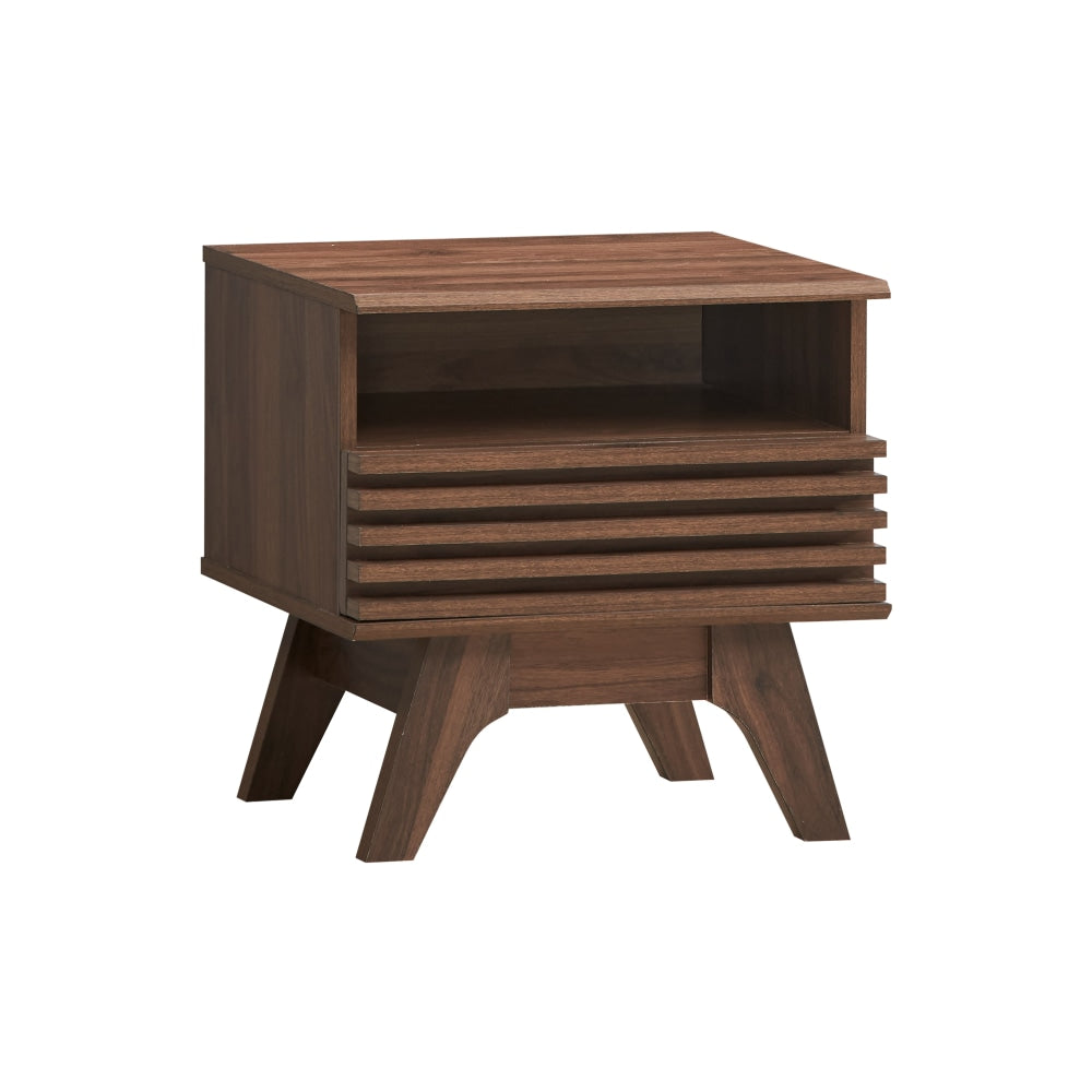 Karyn Wooden Open Shelf Nightstand Side Bedside Table W/ 1-Drawer - Walnut Fast shipping On sale