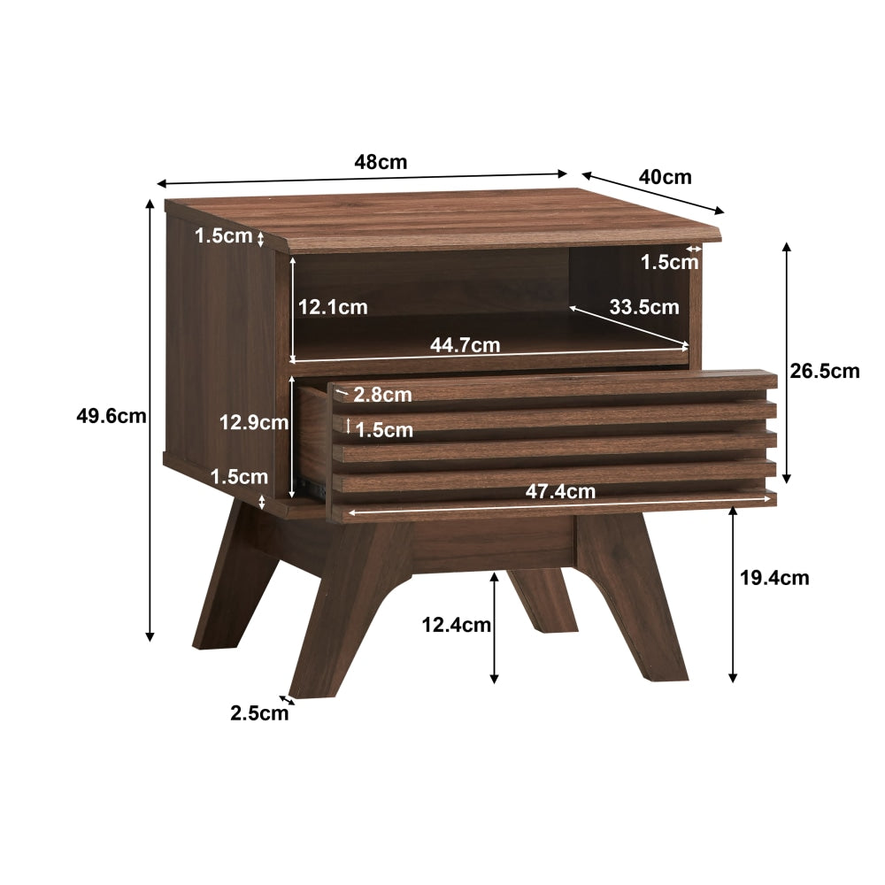 Karyn Wooden Open Shelf Nightstand Side Bedside Table W/ 1-Drawer - Walnut Fast shipping On sale