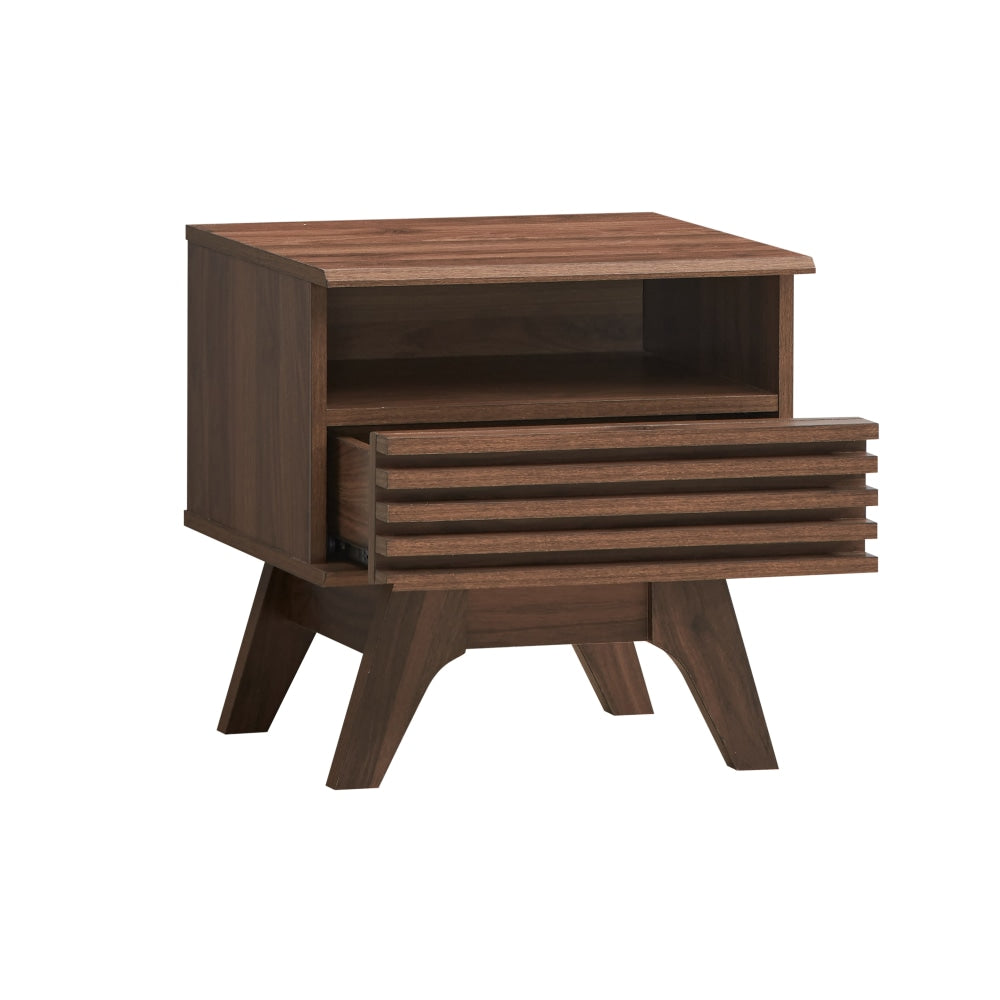 Karyn Wooden Open Shelf Nightstand Side Bedside Table W/ 1-Drawer - Walnut Fast shipping On sale