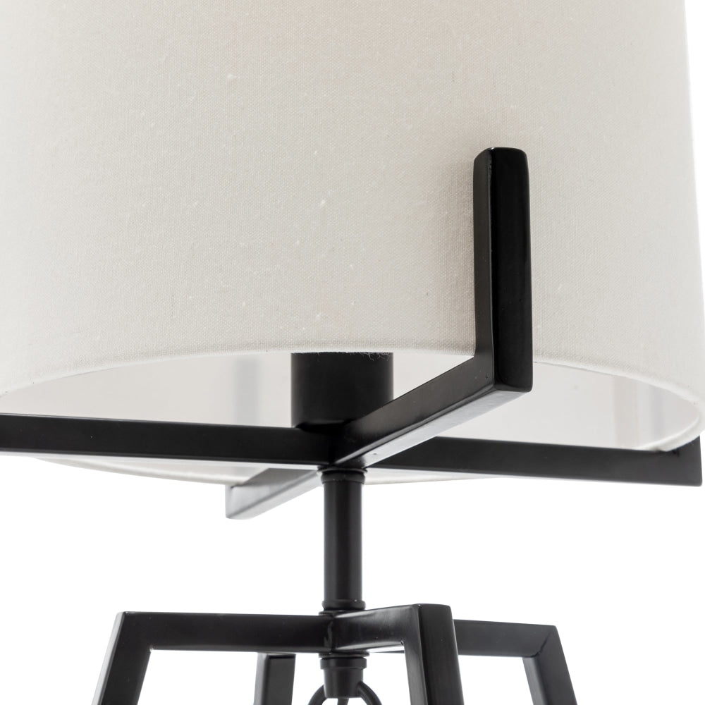 Kay Matte Black Square-Edged Metal Dimmable Table Lamp W/ Off White Linen Shade Fast shipping On sale