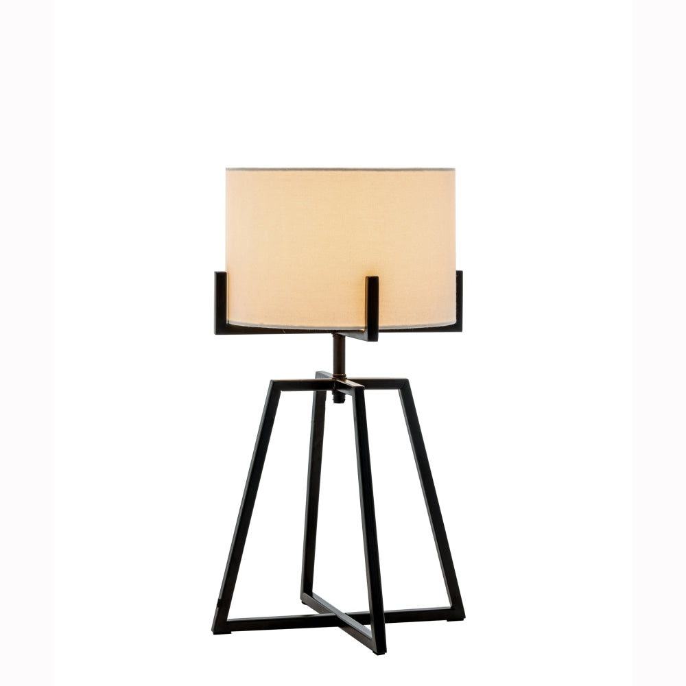 Kay Matte Black Square-Edged Metal Dimmable Table Lamp W/ Off White Linen Shade Fast shipping On sale