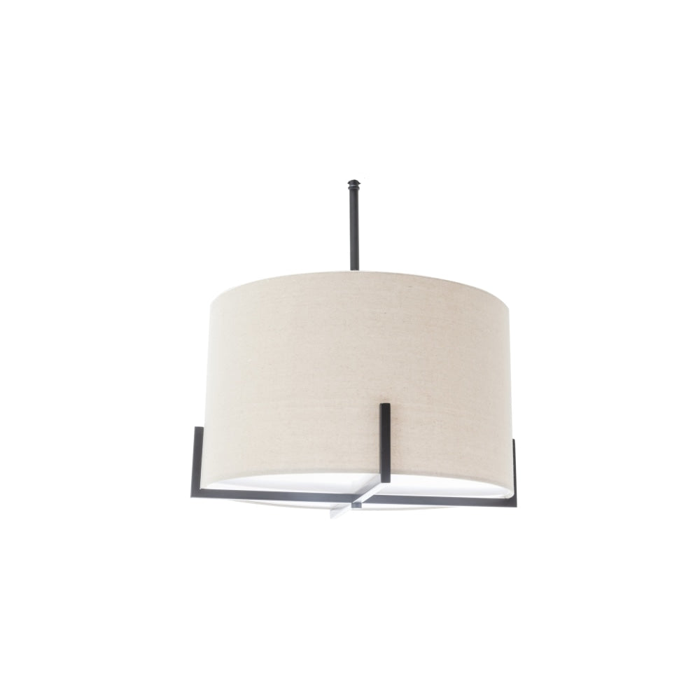 Kay Matte Black Square-Edged Metal Pendant Hanging Lamp Off White Linen Shade Fast shipping On sale