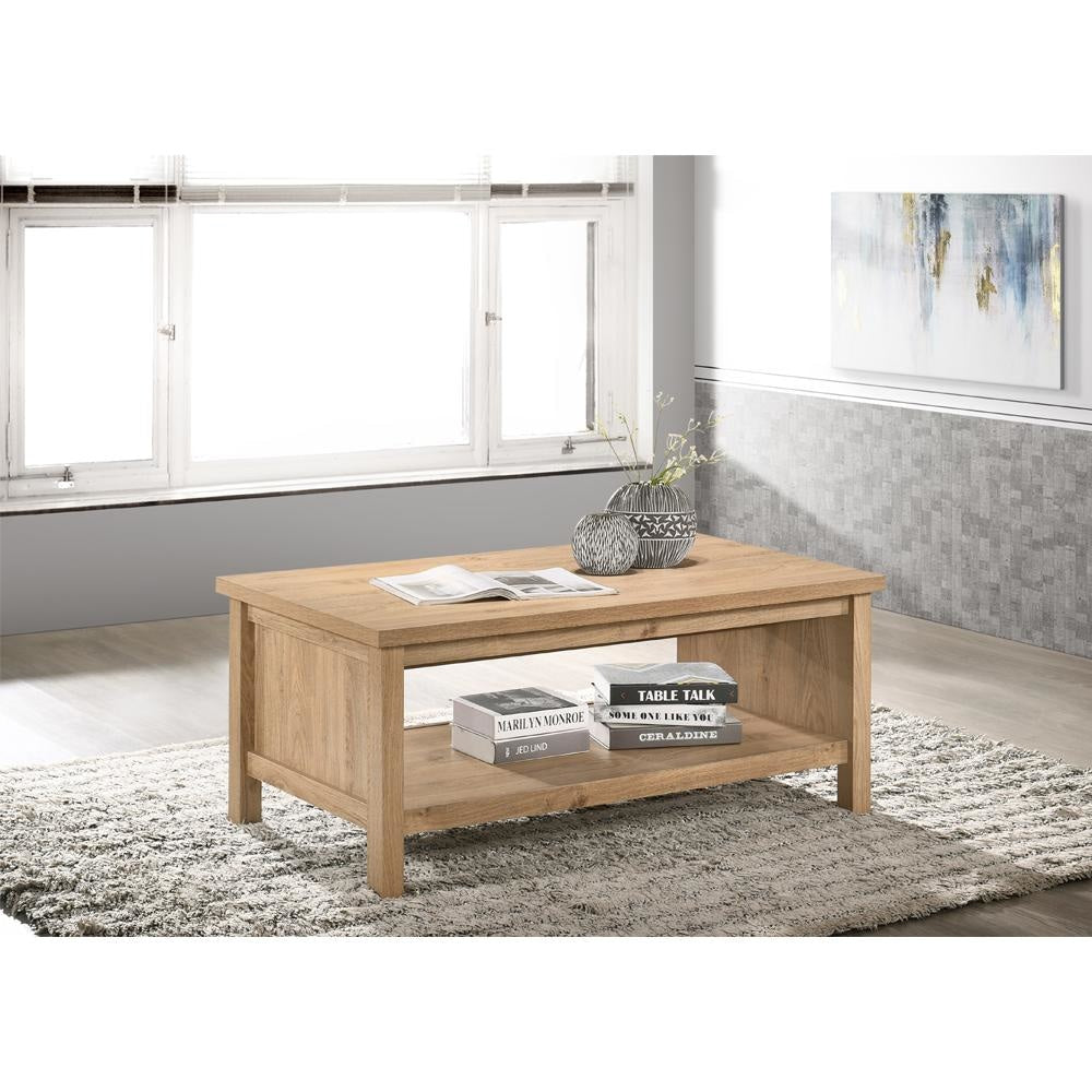 Kayle Open Shelf Modern Classic Scandinavian Rectangular Coffee Table - Oak Fast shipping On sale