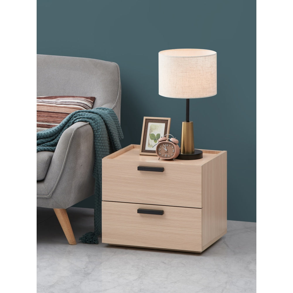 Keith Bedside Nightstand Side Table W/ 2-Drawers - Oak Fast shipping On sale