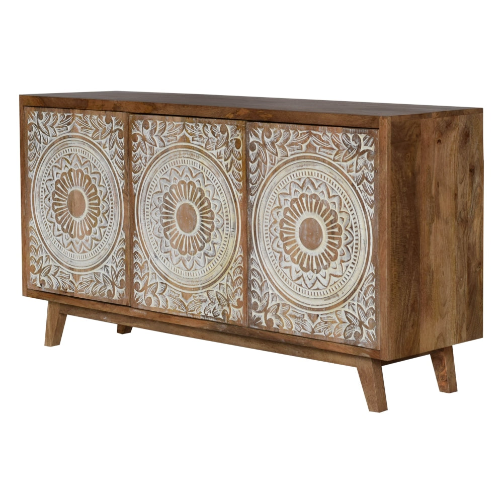 Kennedy Hand-Crafted Carved Floral Sideboard Buffet Unit Storage Cabinet & Fast shipping On sale