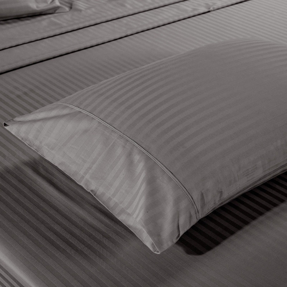 KENSINGTON 1200TC COTTON SHEET SET IN STRIPE-DOUBLE - CHARCOAL Bed Sheet Fast shipping On sale