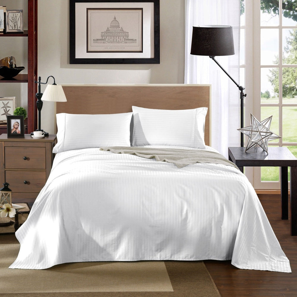 KENSINGTON 1200TC COTTON SHEET SET IN STRIPE-KING - WHITE Bed Sheet Fast shipping On sale