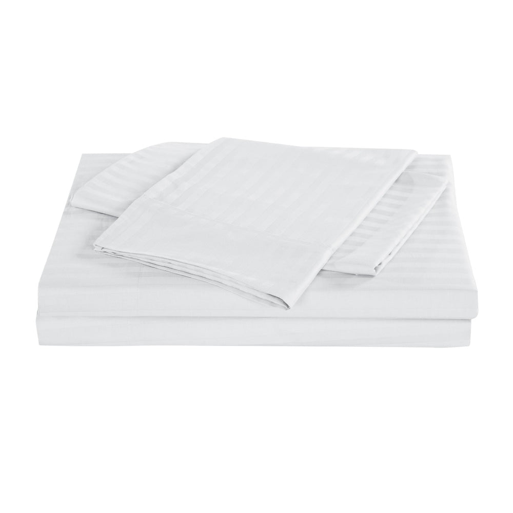 KENSINGTON 1200TC COTTON SHEET SET IN STRIPE-KING - WHITE Bed Sheet Fast shipping On sale