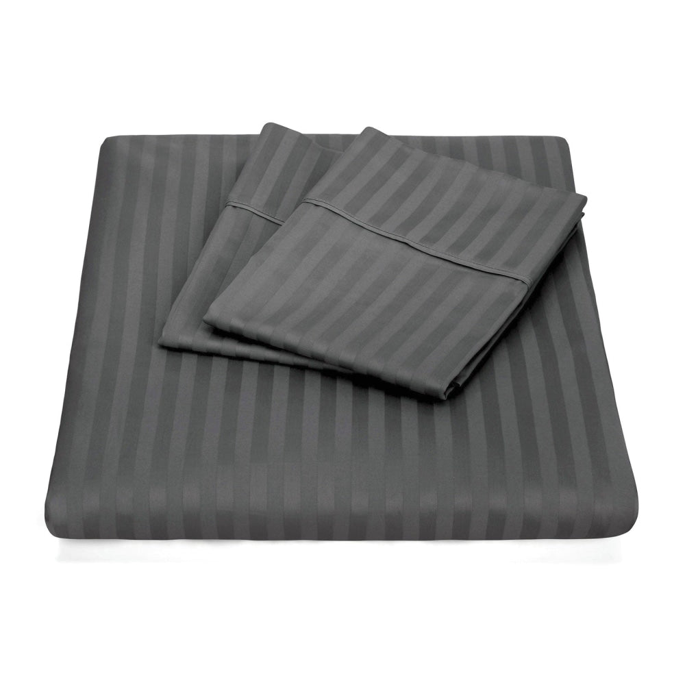 KENSINGTON 1200TC COTTON SHEET SET IN STRIPE-QUEEN - CHARCOAL Bed Sheet Fast shipping On sale