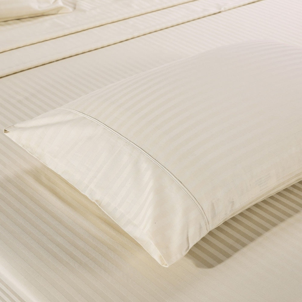 KENSINGTON 1200TC COTTON SHEET SET IN STRIPE-QUEEN - SAND Bed Sheet Fast shipping On sale