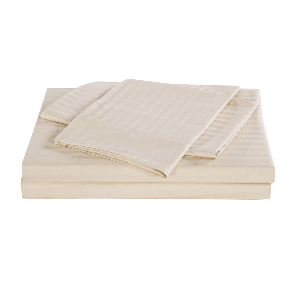 KENSINGTON 1200TC COTTON SHEET SET IN STRIPE-QUEEN - SAND Bed Sheet Fast shipping On sale