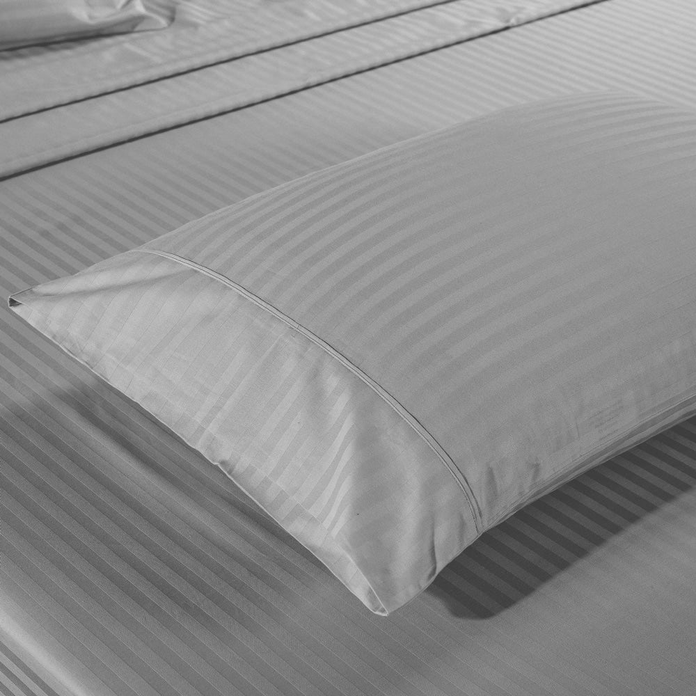 KENSINGTON 1200TC COTTON SHEET SET IN STRIPE-QUEEN - SILVER (GREY) Bed Sheet Fast shipping On sale