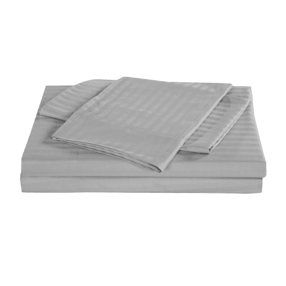 KENSINGTON 1200TC COTTON SHEET SET IN STRIPE-QUEEN - SILVER (GREY) Bed Sheet Fast shipping On sale