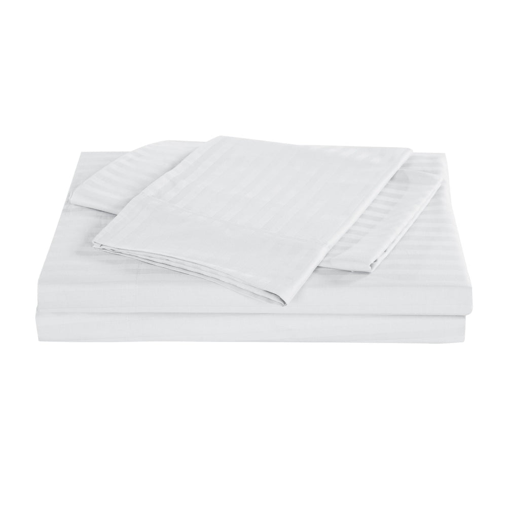 KENSINGTON 1200TC COTTON SHEET SET IN STRIPE-QUEEN - WHITE Bed Sheet Fast shipping On sale