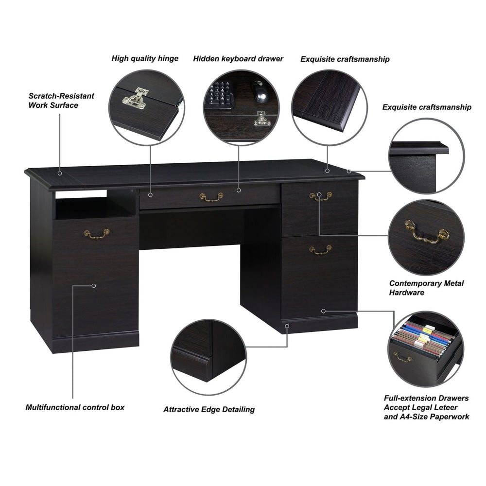 Kerney Executive Manager Home Office Computer Working Desk - Espresso Fast shipping On sale