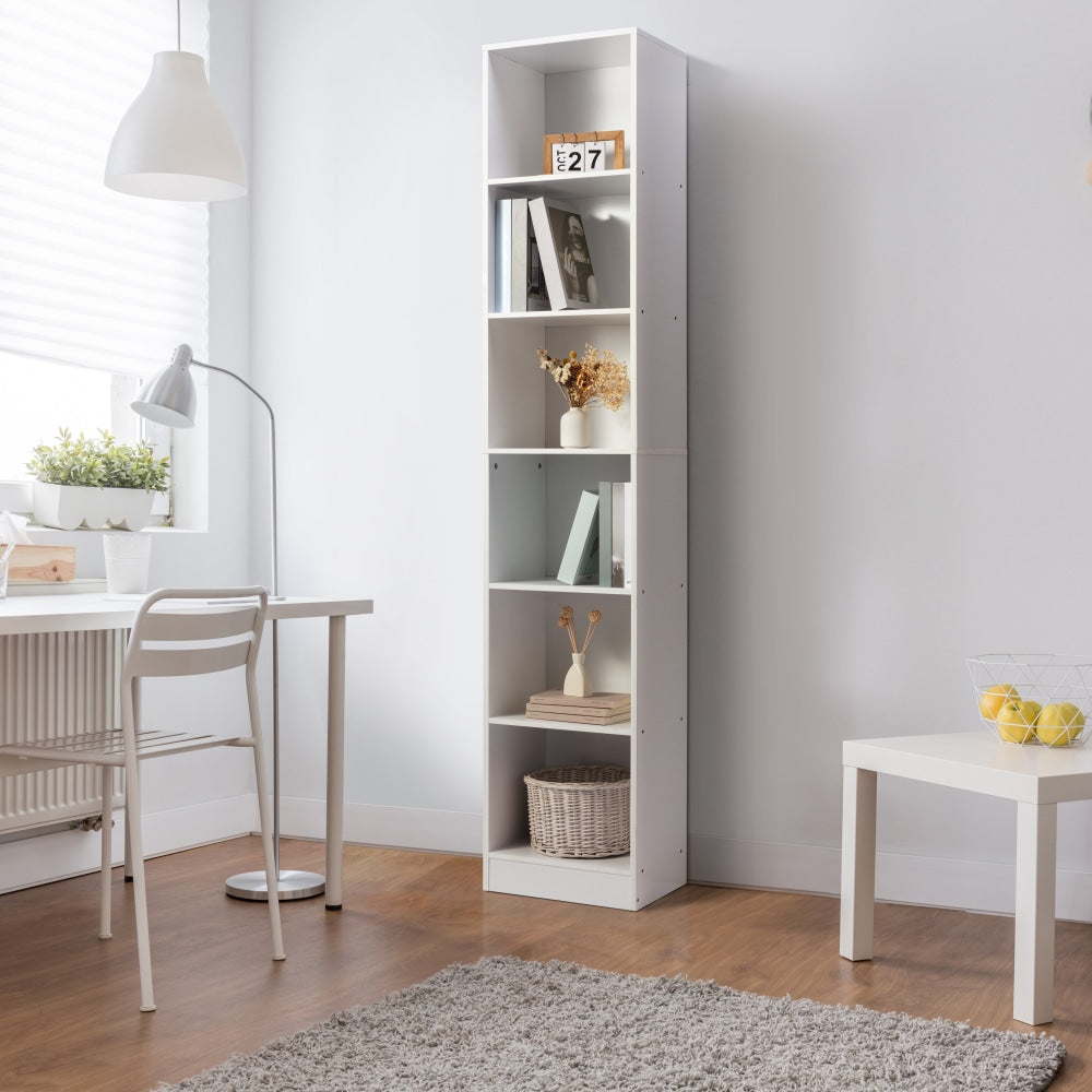 Keto Modern 6-Tier Wooden Bookcase Display Shelf Narrow - White Fast shipping On sale