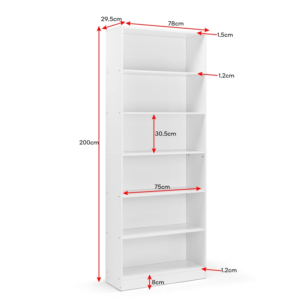 Keto Modern 6-Tier Wooden Bookcase Display Shelf Wide - White Fast shipping On sale