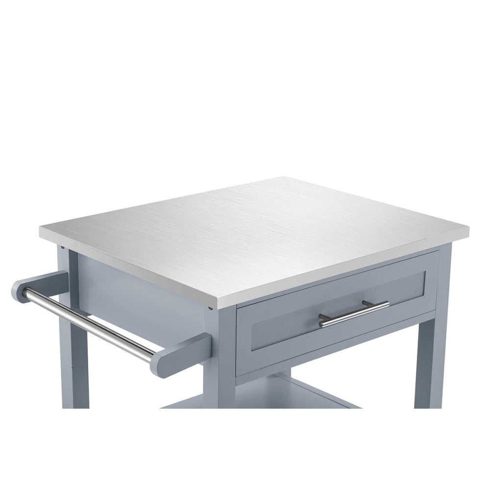 Kingston Stainless Steel Top Wooden Frame Kitchen Table Trolley - Grey Fast shipping On sale