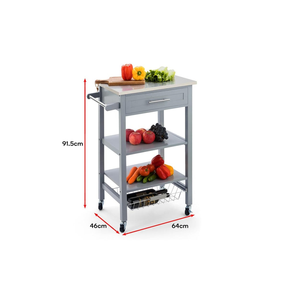 Kingston Stainless Steel Top Wooden Frame Kitchen Table Trolley - Grey Fast shipping On sale