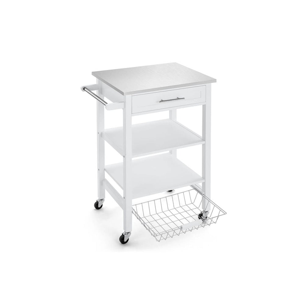 Kingston Stainless Steel Top Wooden Frame Kitchen Table Trolley - White Fast shipping On sale