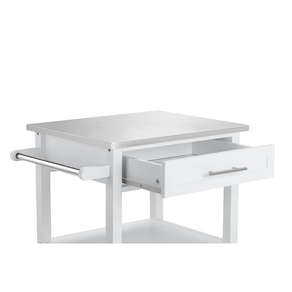 Kingston Stainless Steel Top Wooden Frame Kitchen Table Trolley - White Fast shipping On sale