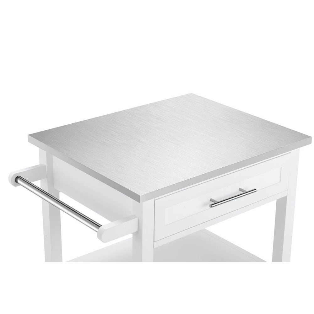 Kingston Stainless Steel Top Wooden Frame Kitchen Table Trolley - White Fast shipping On sale