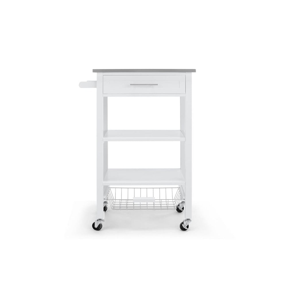 Kingston Stainless Steel Top Wooden Frame Kitchen Table Trolley - White Fast shipping On sale