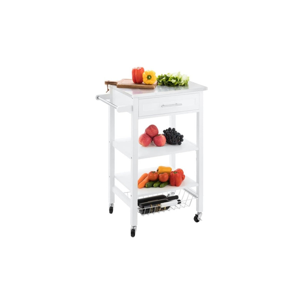 Kingston Stainless Steel Top Wooden Frame Kitchen Table Trolley - White Fast shipping On sale