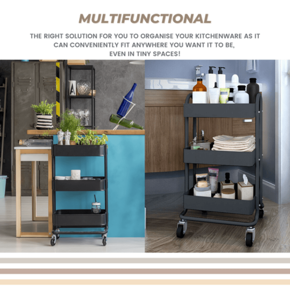 Kitchen Trolley Cart 3 Tier (Black) Fast shipping On sale