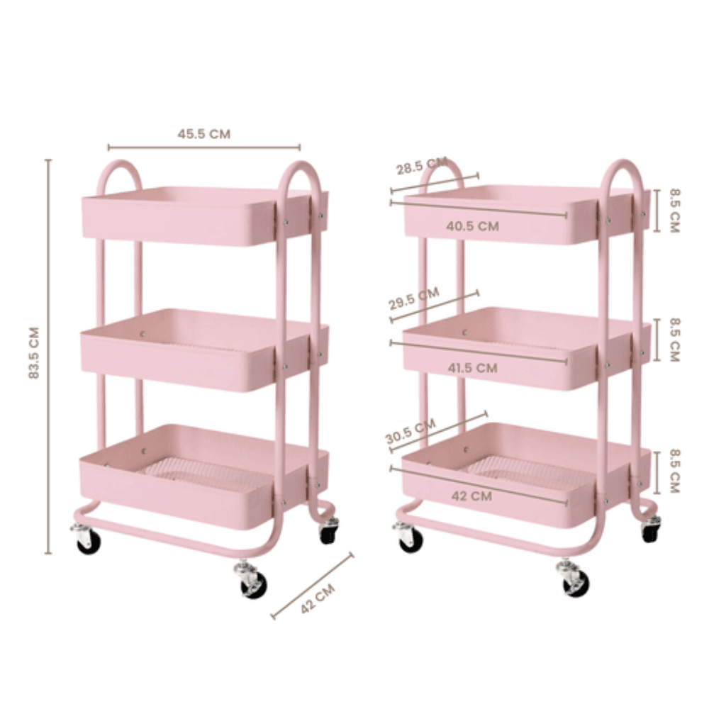 Kitchen Trolley Cart 3 Tier (Pink) Fast shipping On sale